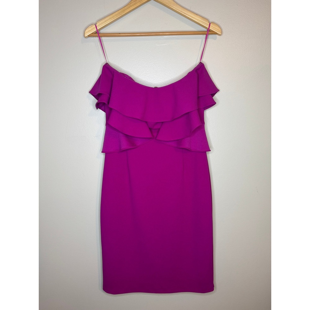 Alexia Admor Magenta Purple Ruffle Tiered Off Shoulder Cocktail Dress Size 4 NEW